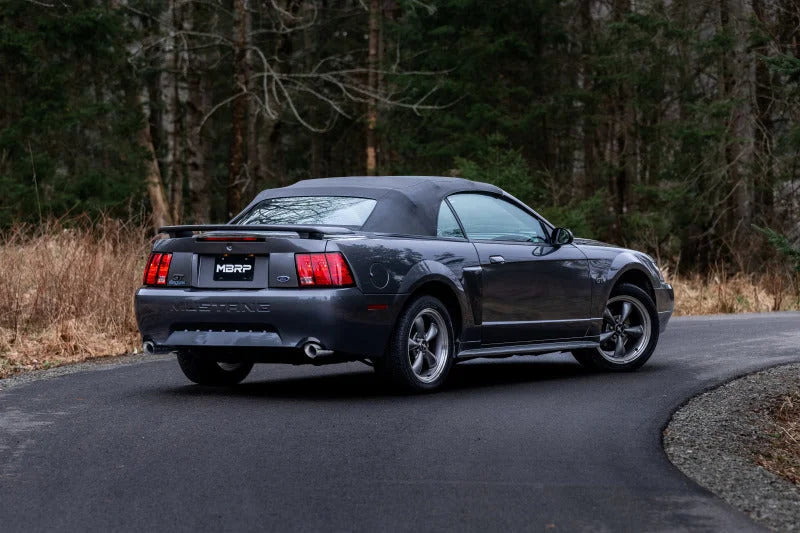 MBRP 99-04 Ford Mustang GT/Mach 1 2.5in Dual Split Rear AL Catback Exhaust w/ 3.5in Dual Wall Tips - Installation View