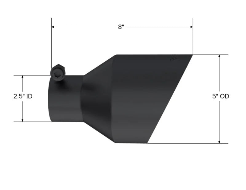 MBRP Black-Coated Tip 2.5in ID, 5in OD Out, 8in Length, Angle Cut, Dual Wall - Side View