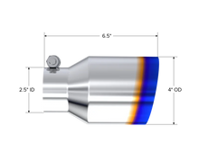 Load image into Gallery viewer, MBRP Burnt End Tip 2.5 ID 4 ID Out 6.5 length Single Wall Angle Cut 304 Stainless Steel - Side View