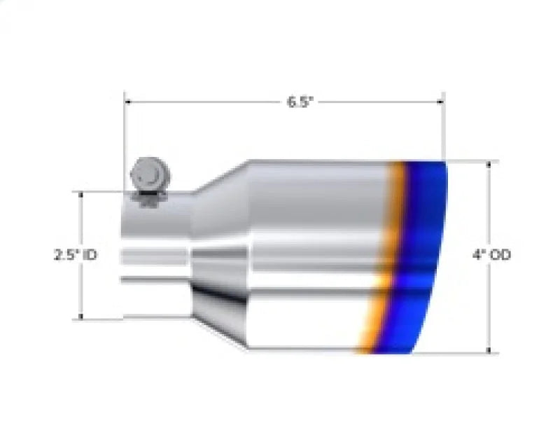 MBRP Burnt End Tip 2.5 ID 4 ID Out 6.5 length Single Wall Angle Cut 304 Stainless Steel - Installation View