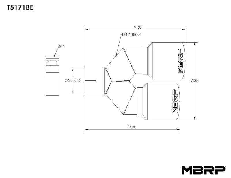 MBRP Burnt End Tip 2.5 ID, Dual 3.5 OD Out, 9.5 length, Single wall 304 Stainless Steel - Additional View 5