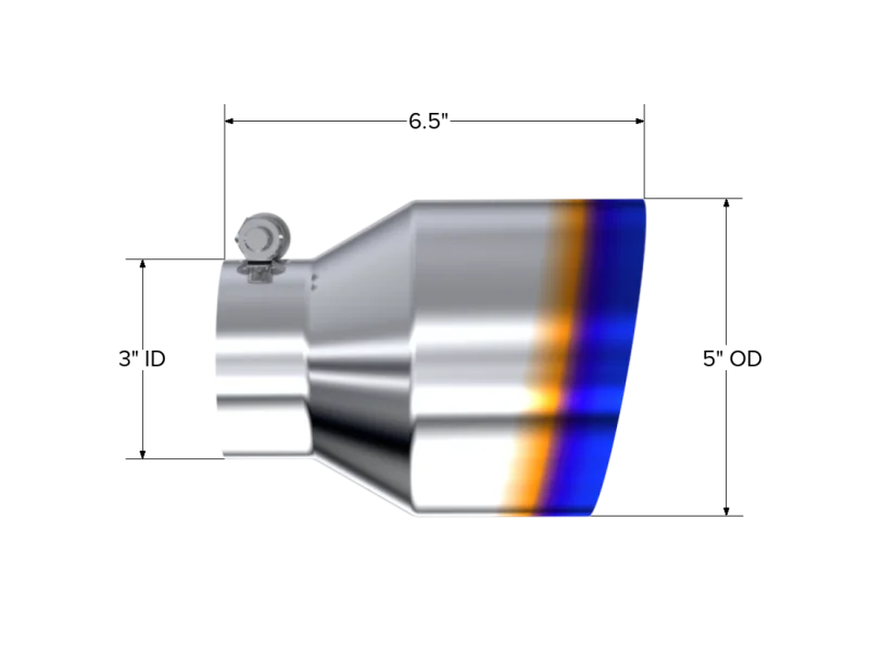 MBRP T304 Stainless Steel Burnt End Angle Cut Exhaust Tip - 3in. ID / 5in. OD / 6.5in. Length - Side View