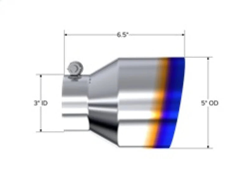 MBRP T304 Stainless Steel Burnt End Angle Cut Exhaust Tip - 3in. ID / 5in. OD / 6.5in. Length - Detail View