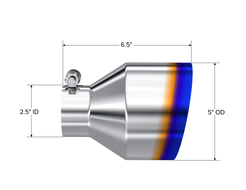 MBRP Univ. T304 Stainless Steel Burnt End Tip 2.5in ID / 5in OD / 6.5in Length Angle Cut Single Wall - Side View