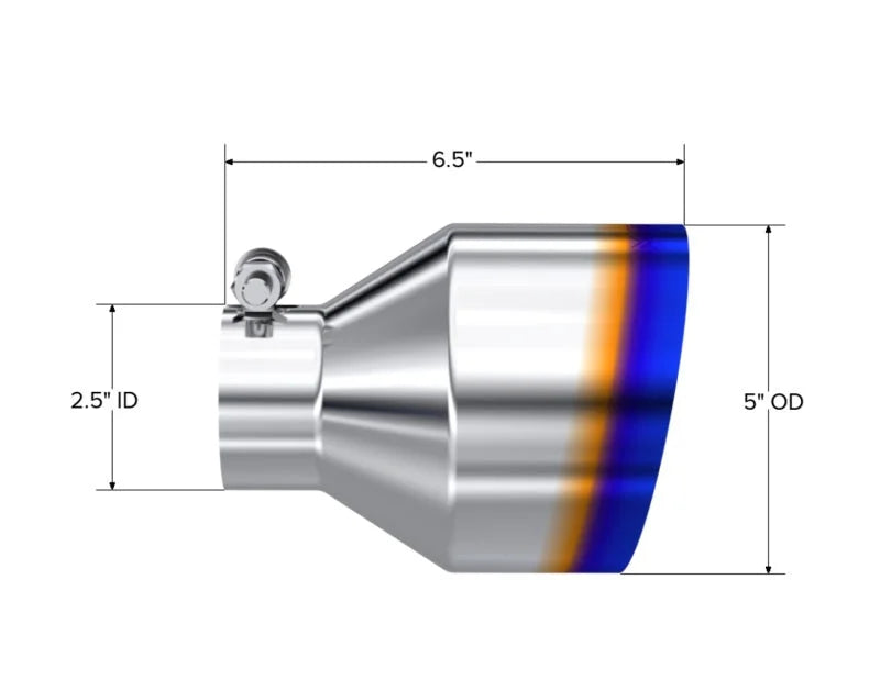 MBRP Univ. T304 Stainless Steel Burnt End Tip 2.5in ID / 5in OD / 6.5in Length Angle Cut Single Wall - Detail View