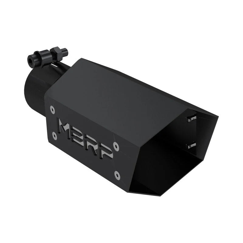 MBRP Universal 4in Hex Tip 2.5in Inlet 10in Length w/ Logo - Black Coated - Main Product View
