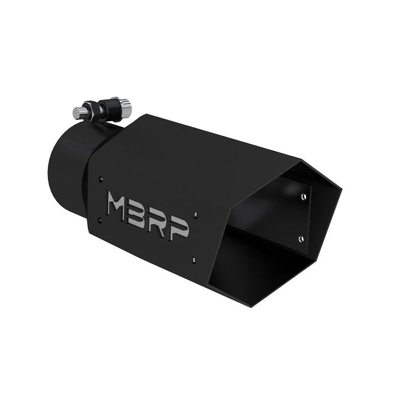 MBRP Universal 4in Hex Tip 3in Inlet 10in Length w/ Logo - Black Coated - Main Product View