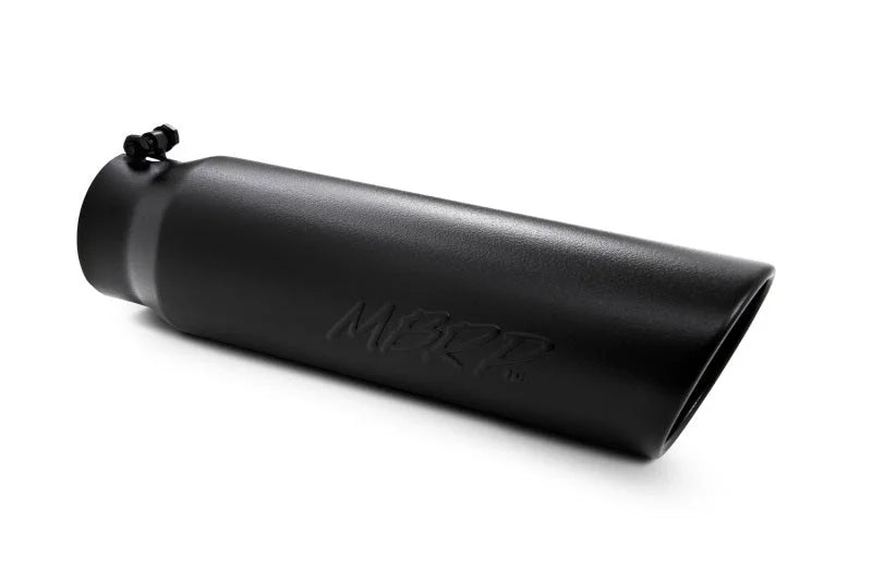 MBRP Universal 5in OD Angled Rolled End 4in Inlet 18in Lgth Black Finish Exhaust Tip - Side View