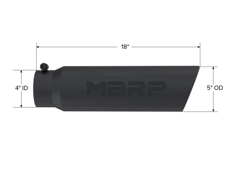 MBRP Universal 5in OD Angled Rolled End 4in Inlet 18in Lgth Black Finish Exhaust Tip - Detail View