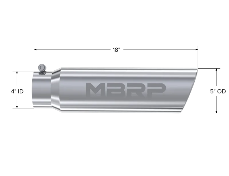 MBRP Universal 5in OD Angled Rolled End 4in Inlet 18in Lgth T304 Exhaust Tip - Detail View