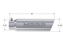 Load image into Gallery viewer, MBRP Universal 5in OD Angled Rolled End 4in Inlet 18in Lgth T304 Exhaust Tip - Detail View