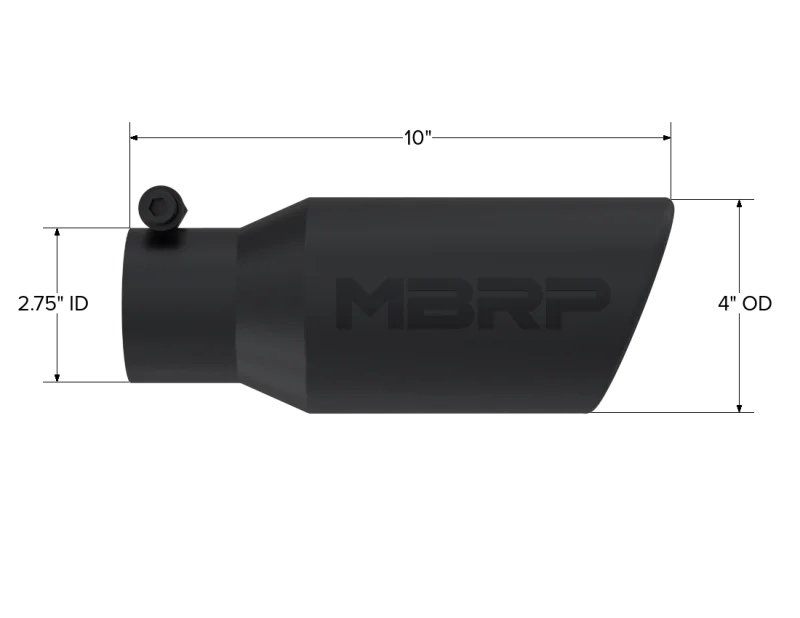 MBRP Universal Angled Rolled End Tip 4in OD / 2-3/4in Inlet / 10in Length - Black - Detail View