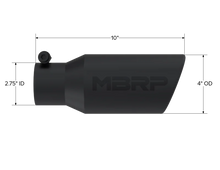 Load image into Gallery viewer, MBRP Universal Angled Rolled End Tip 4in OD / 2-3/4in Inlet / 10in Length - Black - Detail View
