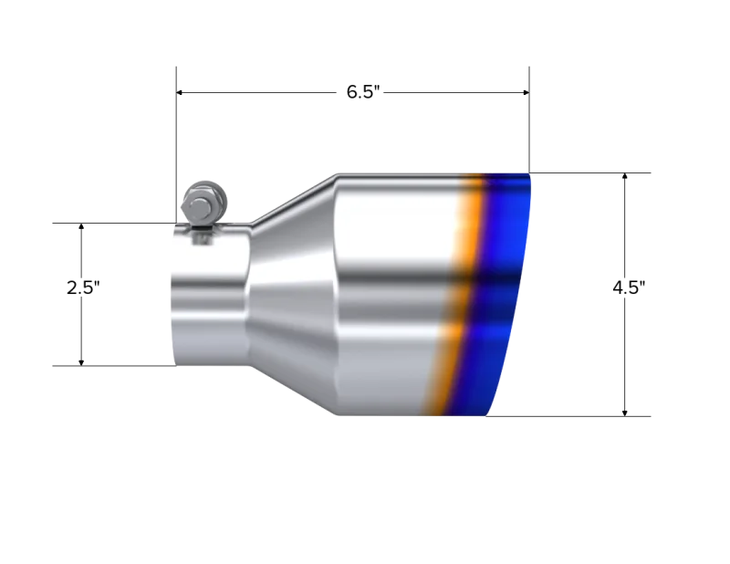 MBRP Universal Burnt SS Tip 2.5in ID / 4.5in OD Out / 6.5in Length Angle Cut Single Wall - Side View