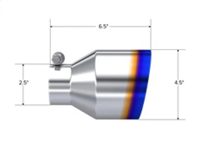 MBRP Universal Burnt SS Tip 2.5in ID / 4.5in OD Out / 6.5in Length Angle Cut Single Wall - Detail View