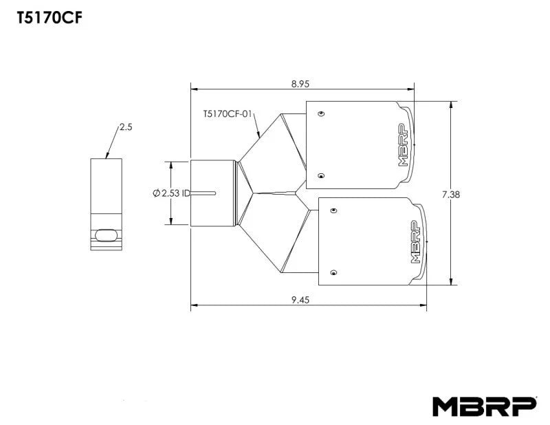 MBRP Universal Carbon Fiber Dual Tip 3.5in OD/2.5in Inlet - Installation View