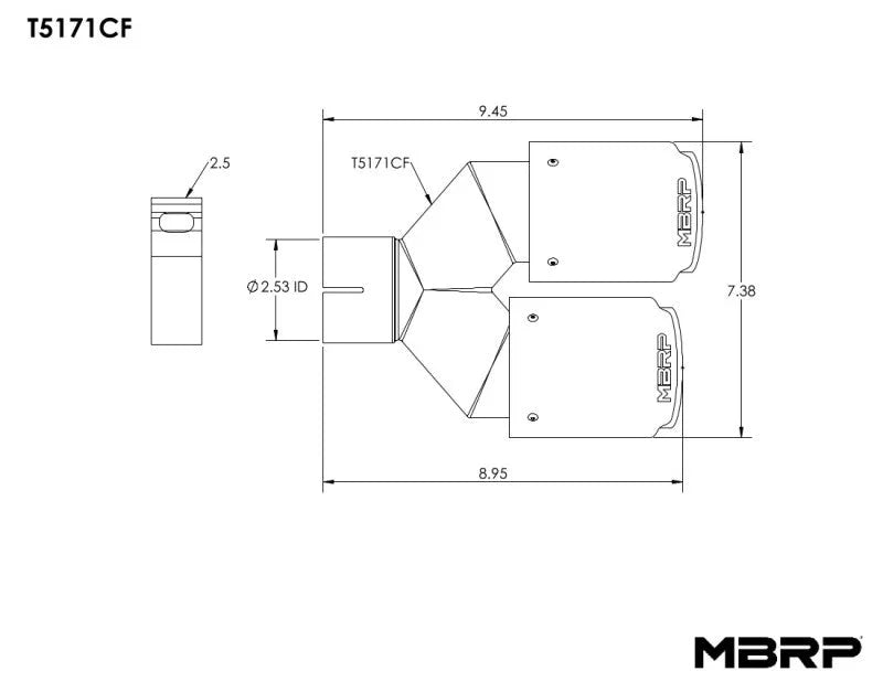 MBRP Universal Carbon Fiber Dual Tip 3.5in OD/2.5in Inlet - Additional View 5