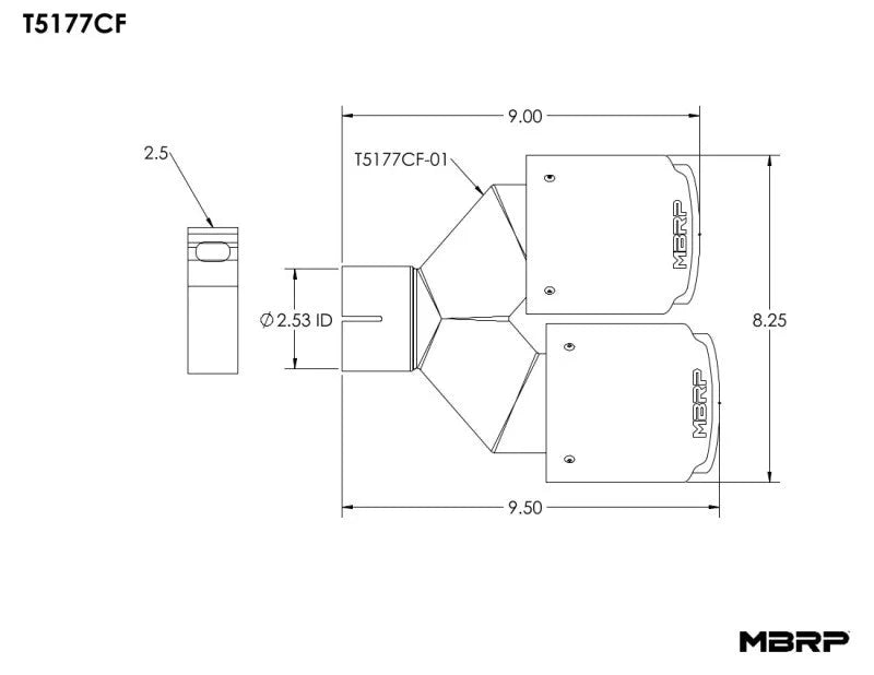 MBRP Universal Carbon Fiber Dual Tip 4in OD/2.5in Inlet - Additional View 5