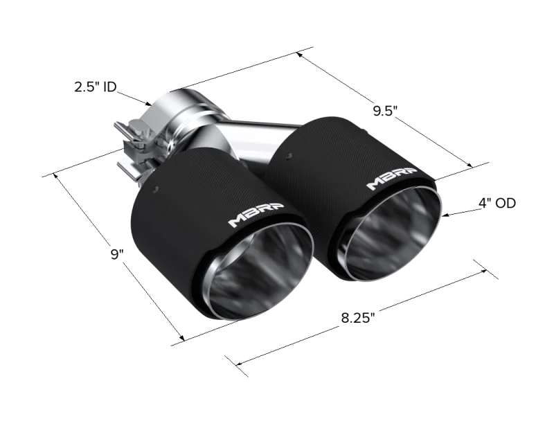 MBRP Universal Carbon Fiber Dual Tip 4in OD/2.5in Inlet - Back View