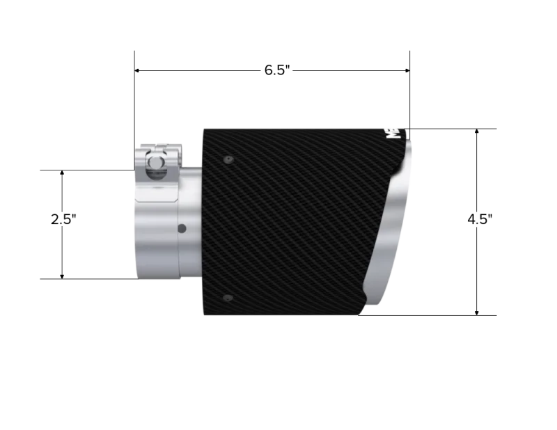 MBRP Universal Carbon Fiber Tip 2.5in ID / 4.5in OD Out / 6.5in Length Angle Cut Dual Wall - Side View