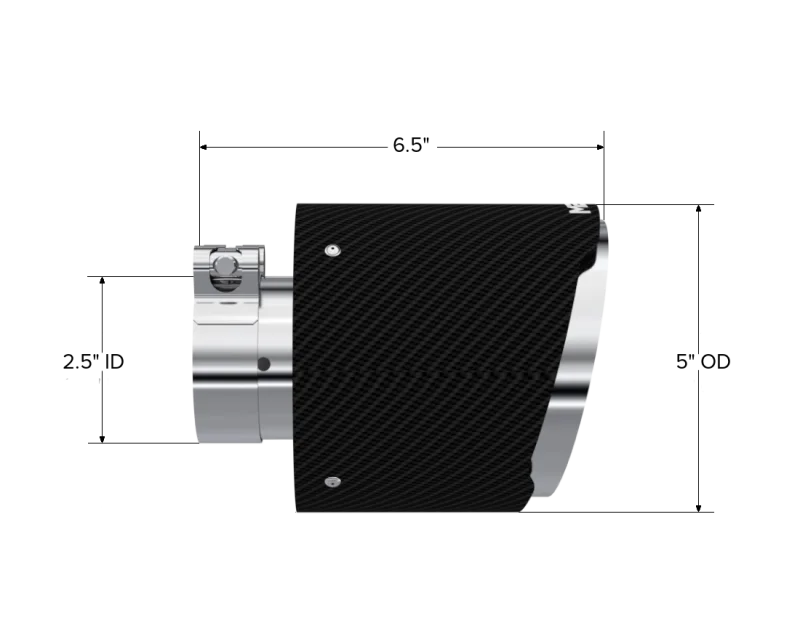 MBRP Universal Carbon Fiber Tip 2.5in ID / 5in OD Out / 6.5in Length Angle Cut Dual Wall - Side View
