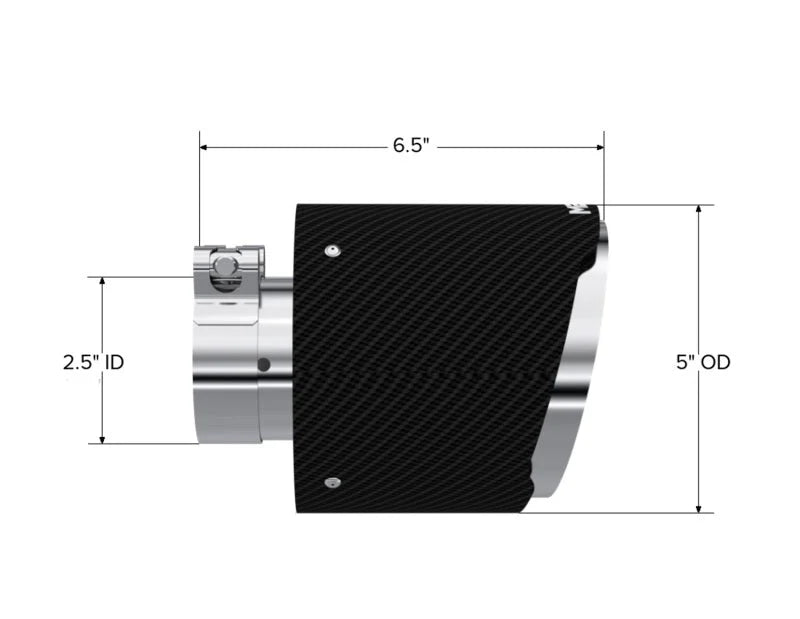 MBRP Universal Carbon Fiber Tip 2.5in ID / 5in OD Out / 6.5in Length Angle Cut Dual Wall - Detail View