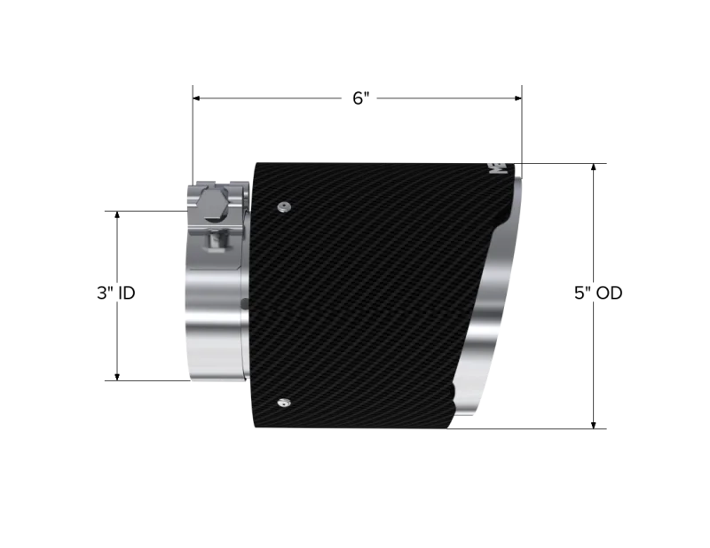 MBRP Universal Carbon Fiber Tip, 3in. ID./5in. OD./ 6.13in L. Angle Cut Dual Wall - Side View