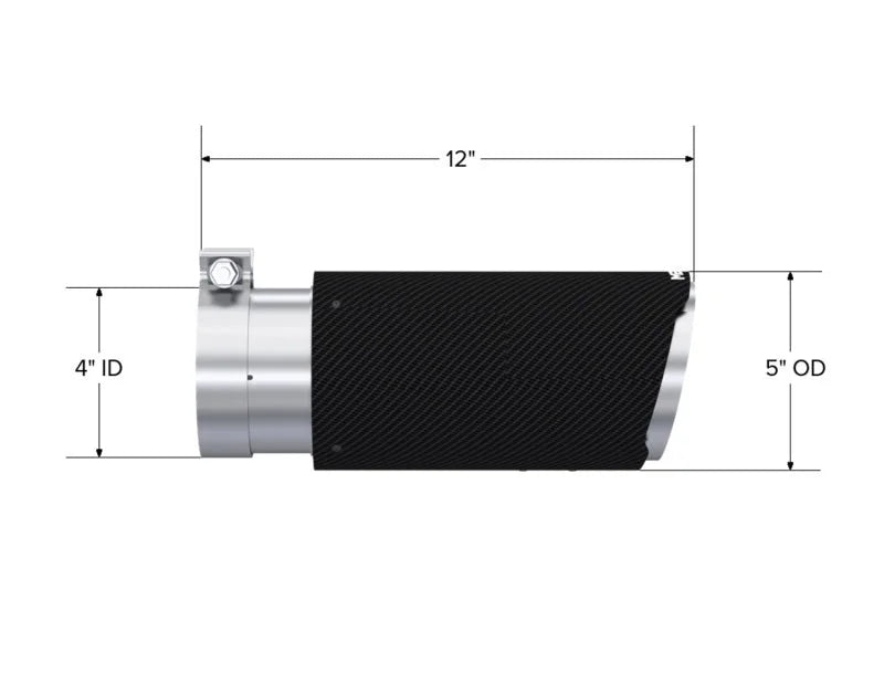 MBRP Universal Carbon Fiber Tip 4in ID/5in OD/12in L Dual Wall Angle Cut - Side View