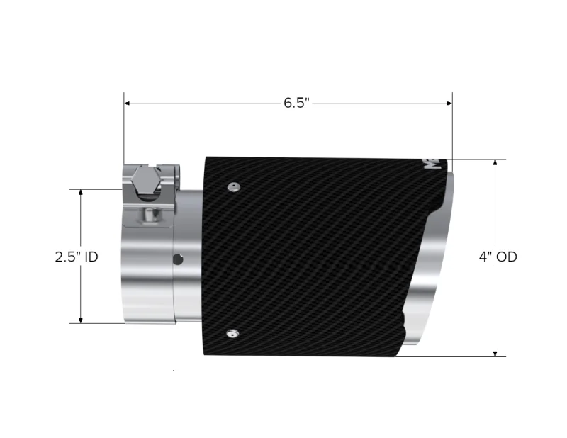 MBRP Universal Carbon Fiber Tip 4in OD/2.5in Inlet/6.5in L - Side View
