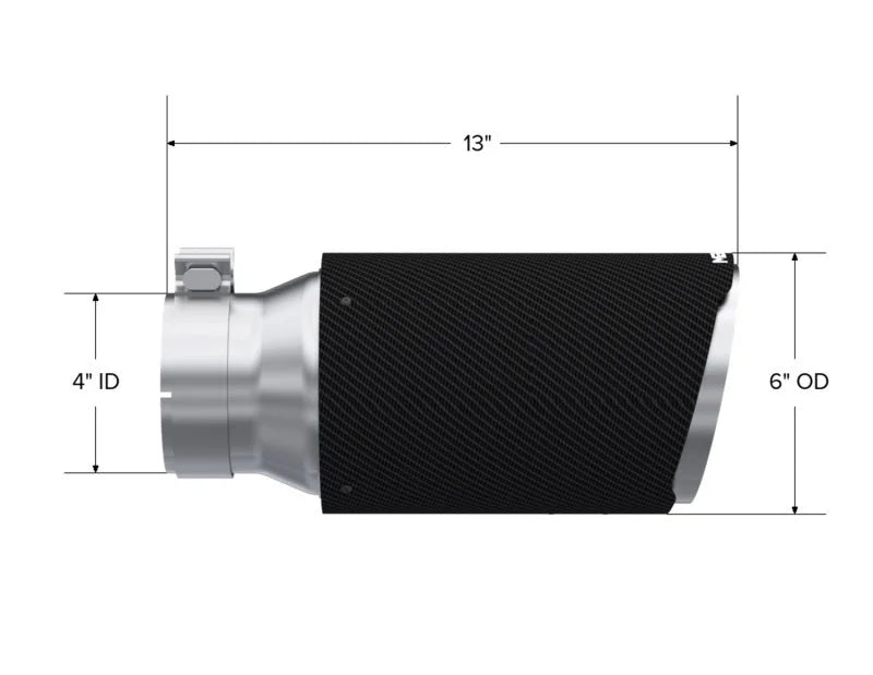MBRP Universal Carbon Fiber Tip 6in OD/4in Inlet/12in L - Angle Cut Tip - Side View