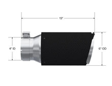 Load image into Gallery viewer, MBRP Universal Carbon Fiber Tip 6in OD/4in Inlet/12in L - Angle Cut Tip - Side View