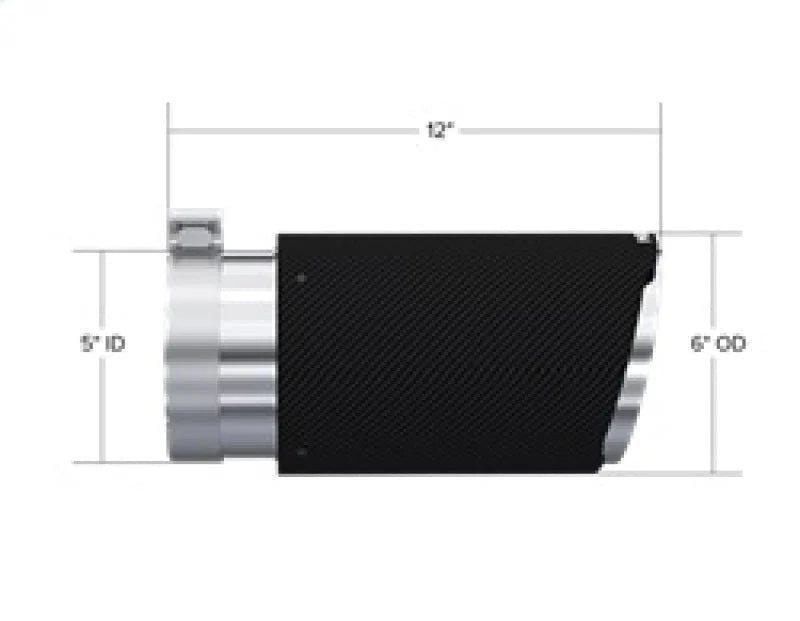 MBRP Universal Carbon Fiber Tip 6in OD/5in Inlet/12in L - Angle Cut Tip - Side View
