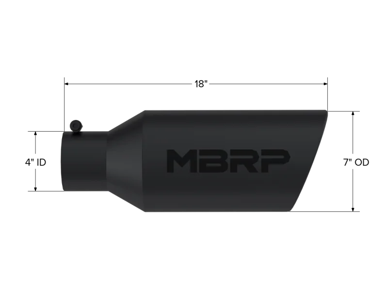 MBRP Universal Exhaust Tip 7in O.D. Rolled End 4in Inlet 18in Length - Black - Detail View