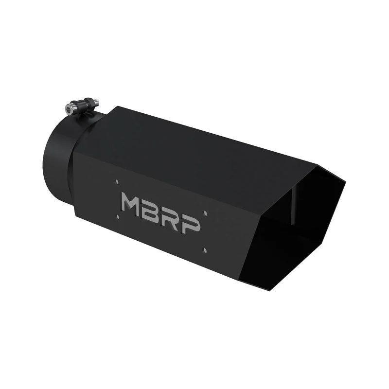 MBRP Universal Hex Tip 5in Inlet 16in Length w/ Logo - Black Coated - Side View