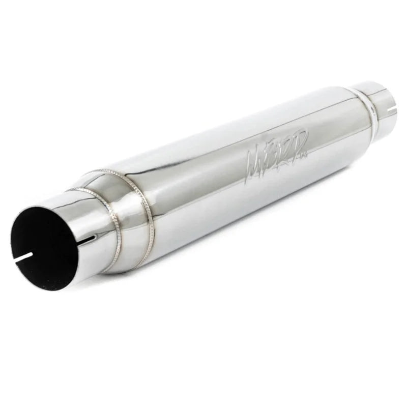 MBRP Universal Resonator 3in Inlet /Outlet 22in Body 26in Overall T304 - Side View