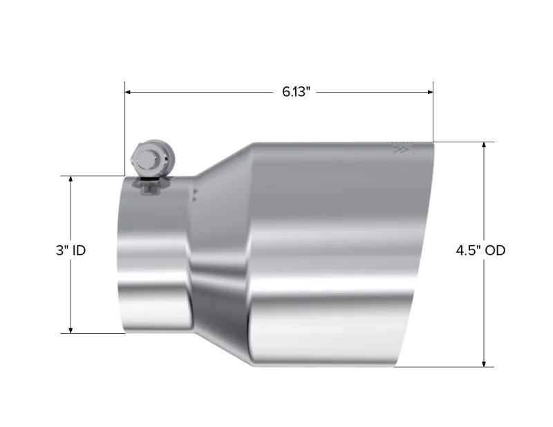 MBRP Universal Stainless Steel Dual Wall Tip 4.5in OD/3in Inlet/6.13in L - Side View