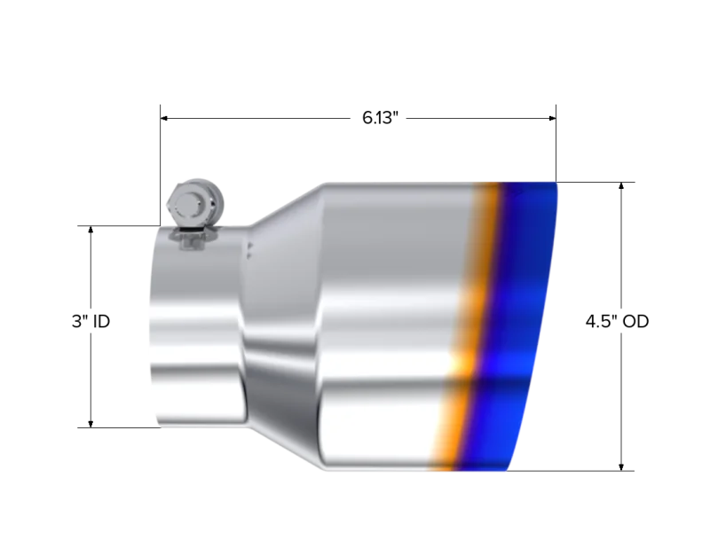 MBRP Universal Stainless Steel Dual Wall Tip 4.5in OD/3in Inlet/6.13in L - Side View