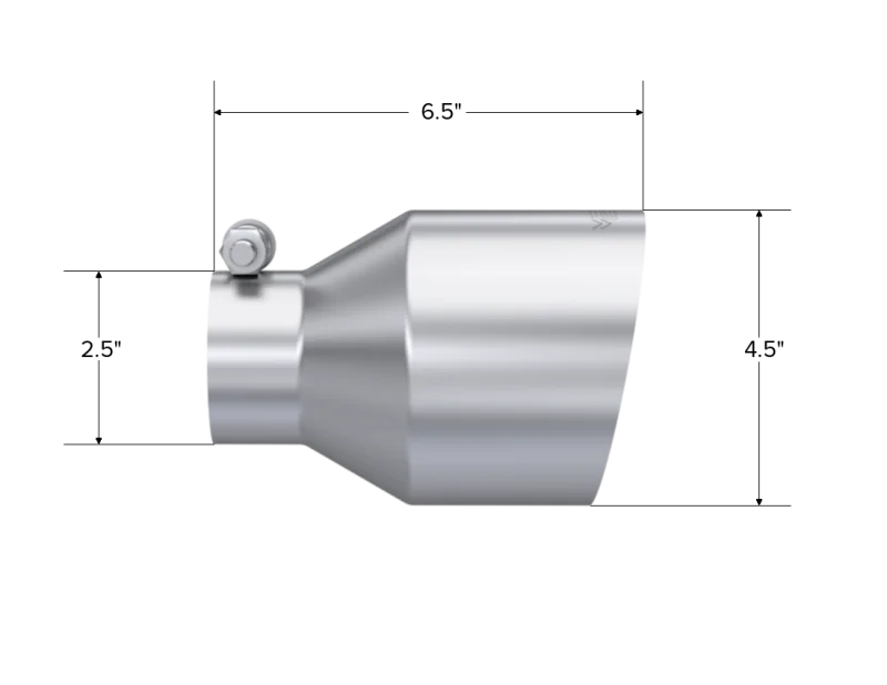 MBRP Universal Stainless Steel Tip 2.5in ID / 4.5in OD Out / 6.5in Length Angle Cut Single Wall - Side View