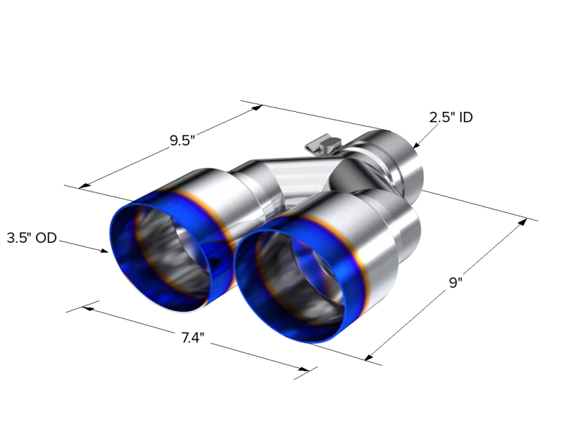 MBRP Universal T304 SS Dual Burnt End Tip 3.5in OD/2.5in Inlet - Side View