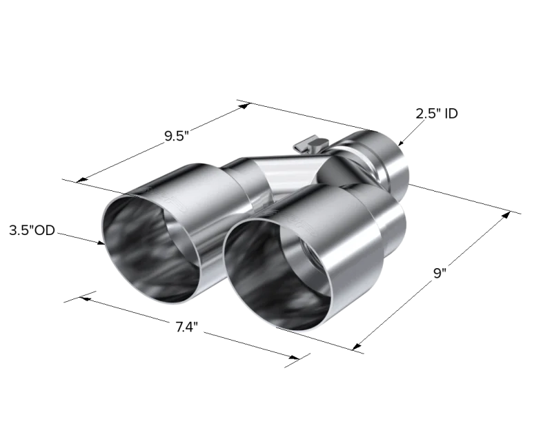 MBRP Universal T304 SS Dual Tip 3.5in OD/2.5in Inlet - Side View