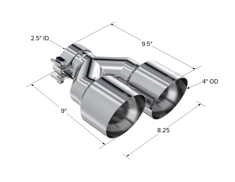 MBRP Universal T304 SS Dual Tip 4in OD/2.5in Inlet - Side View