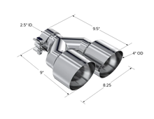 Load image into Gallery viewer, MBRP Universal T304 SS Dual Tip 4in OD/2.5in Inlet - Side View