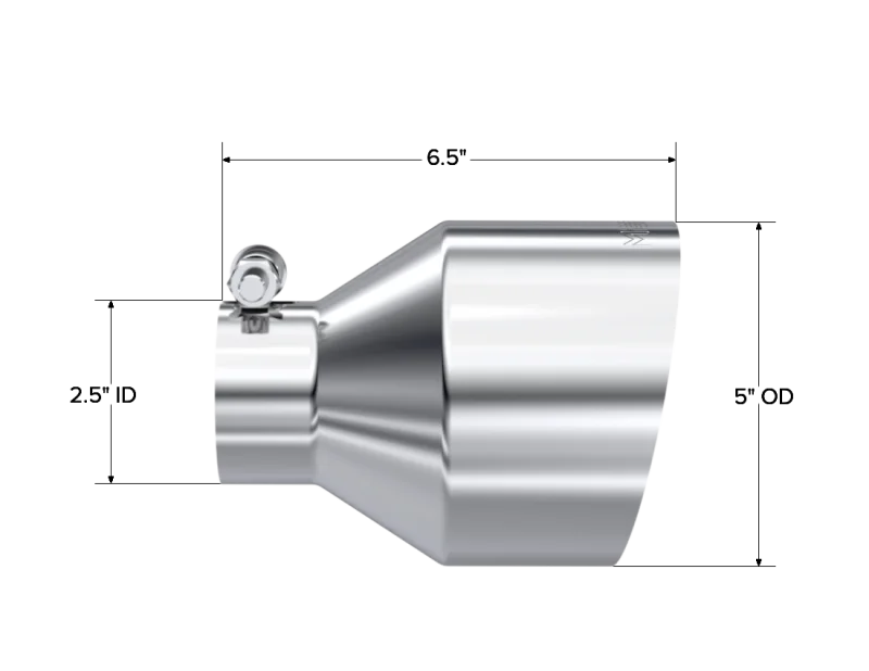 MBRP Universal T304 Stainless Steel Tip 2.5in ID / 5in OD Out / 6.5in Length Angle Cut Single Wall - Side View