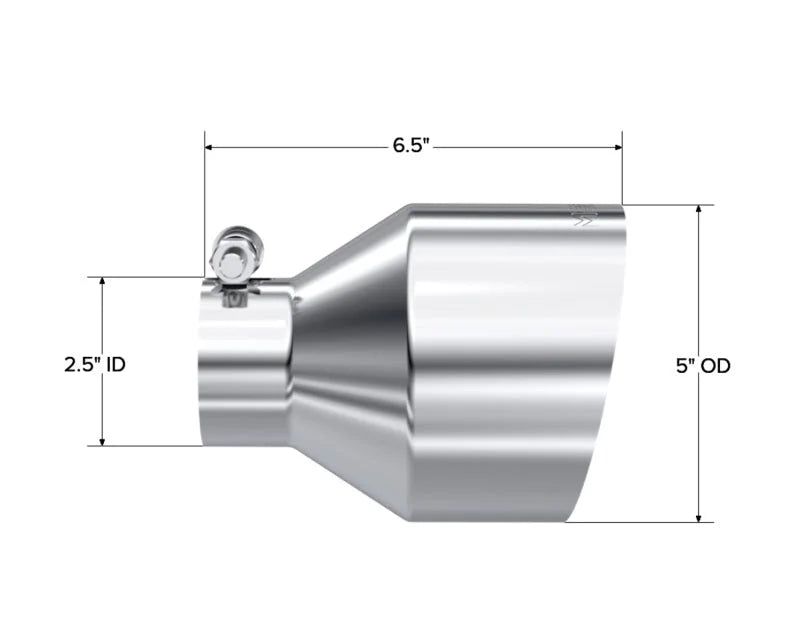 MBRP Universal T304 Stainless Steel Tip 2.5in ID / 5in OD Out / 6.5in Length Angle Cut Single Wall - Detail View