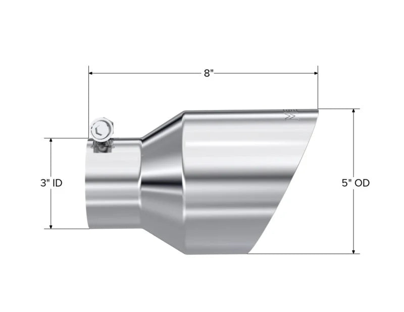 MBRP Universal T304 Stainless Steel Tip  3on ID / 5in OD Out / 8in Length Angle Cut Dual Wall - Detail View