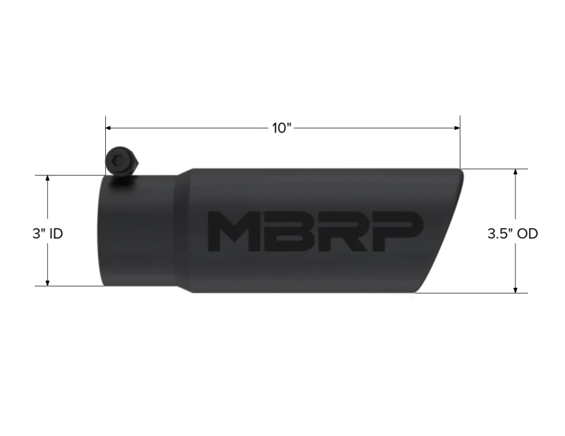 MBRP Universal Tip 3-1/2in O.D. Angled Rolled End - 3in ID Inlet 10in Length - Black - Detail View