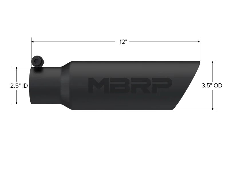 MBRP Universal Tip 3.5 O.D. Dual Wall Angled 2.5 inlet 12 length - Black Finish - Detail View