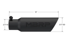 Load image into Gallery viewer, MBRP Universal Tip 3.5 O.D. Dual Wall Angled 2.5 inlet 12 length - Black Finish - Detail View