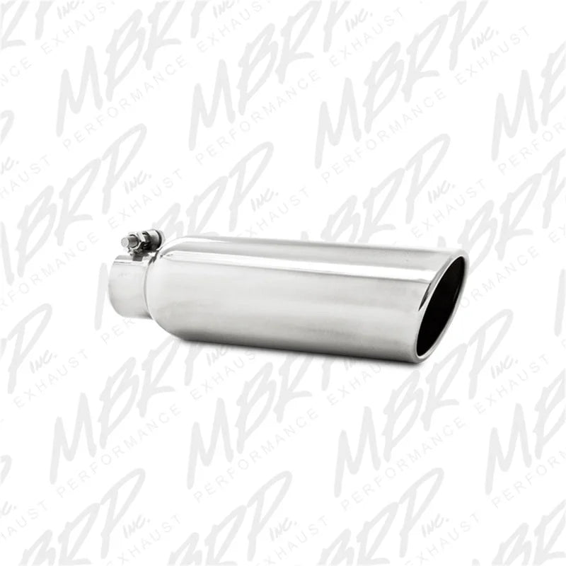 MBRP Universal Tip 3.5in OD 2.25in Inlet 12in L Angled Cut Rolled End Clampless No-Weld T304 - Side View