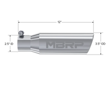 Load image into Gallery viewer, MBRP Universal Tip 3in O.D. Angled Rolled End 2 inlet 10 length - Detail View